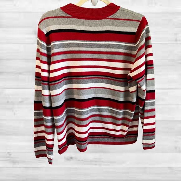 Kim Rogers Signature Retro Cashmalon Striped Sweater - Red, Gray, White - Large - Picture 3 of 13